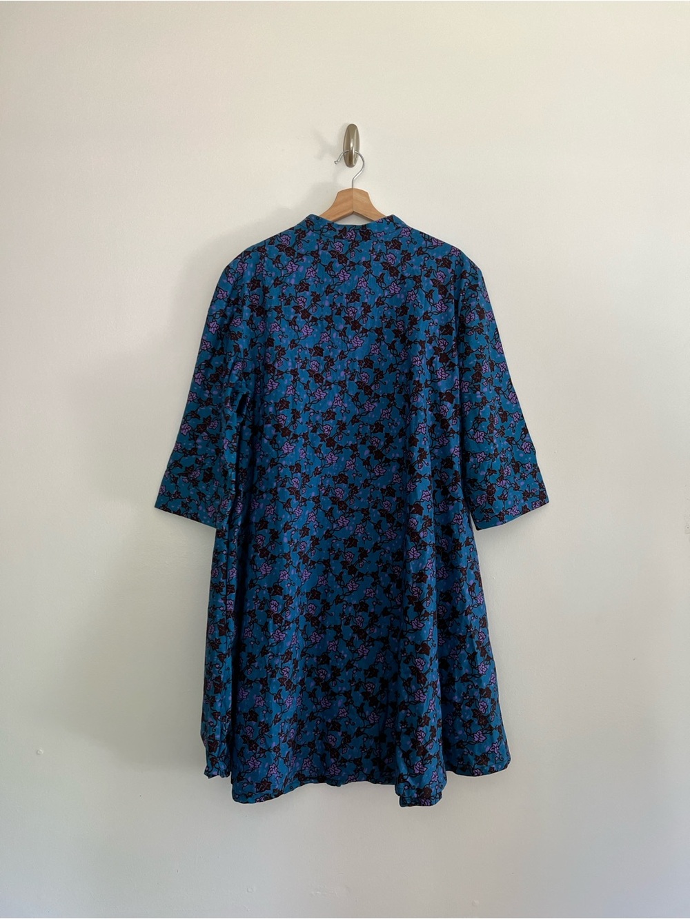 Zuri Kenya Blue Floral Print Cotton Shirt Dress Size XL NWT Made in Kenya - Picture 4 of 6